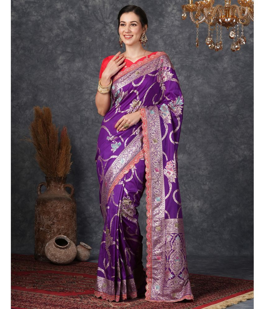     			Satrani Silk Blend Embellished Saree With Blouse Piece - Mauve ( Pack of 1 )