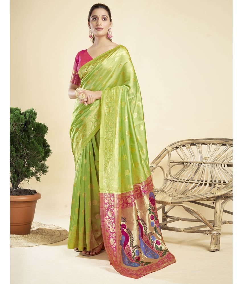     			Satrani Silk Blend Self Design Saree With Blouse Piece - Lime Green ( Pack of 1 )