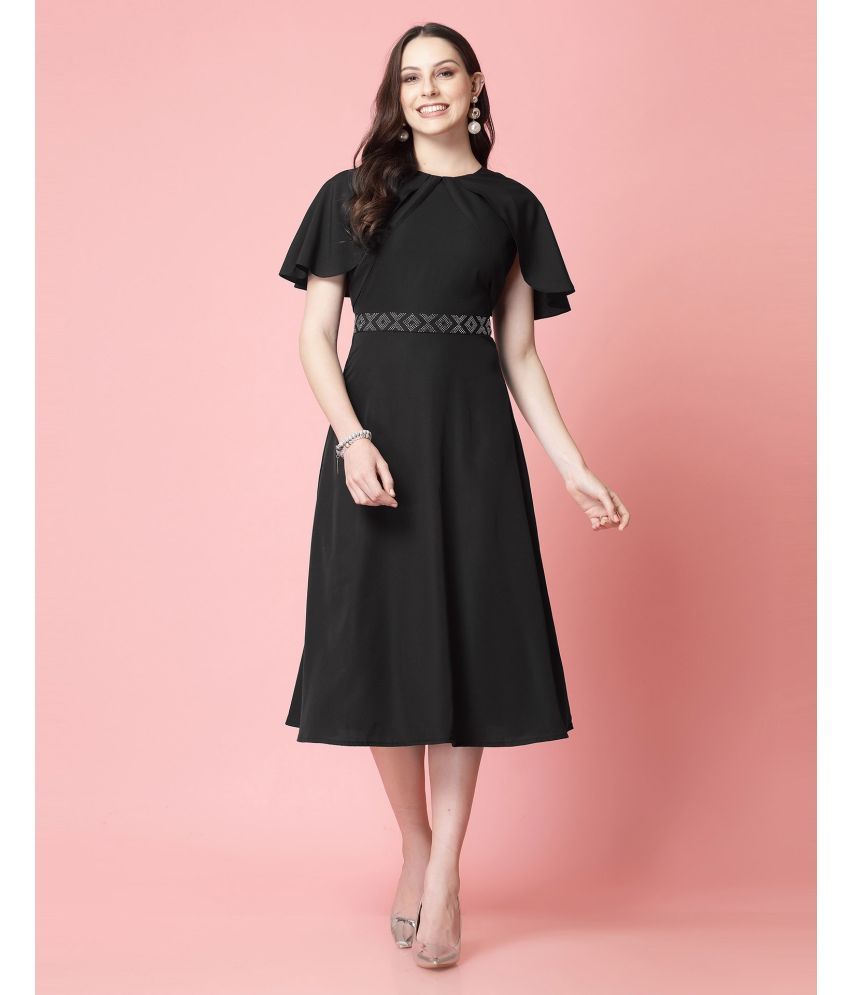     			Selvia Crepe Solid Midi Women's A-line Dress - Black ( Pack of 1 )