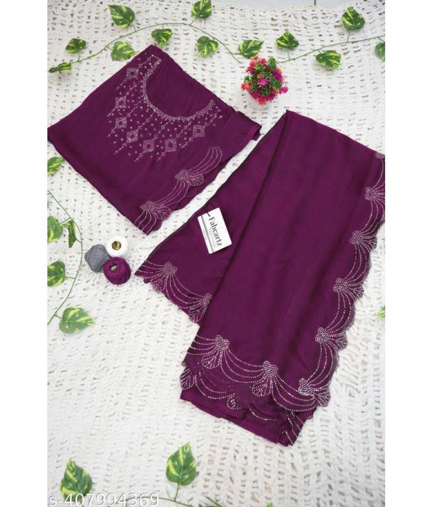     			Shivadit ethnic Georgette Cut Outs Saree With Blouse Piece - Purple ( Pack of 1 )