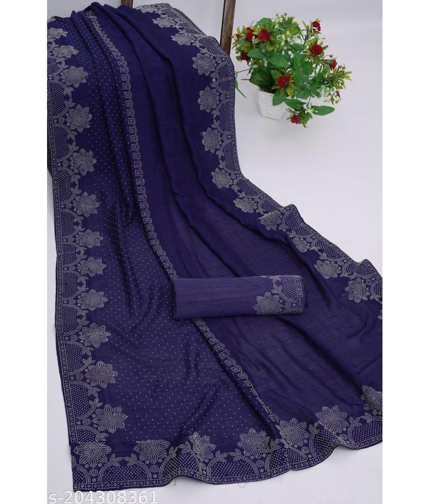     			Shivadit ethnic Georgette Self Design Saree With Blouse Piece - Blue ( Pack of 1 )