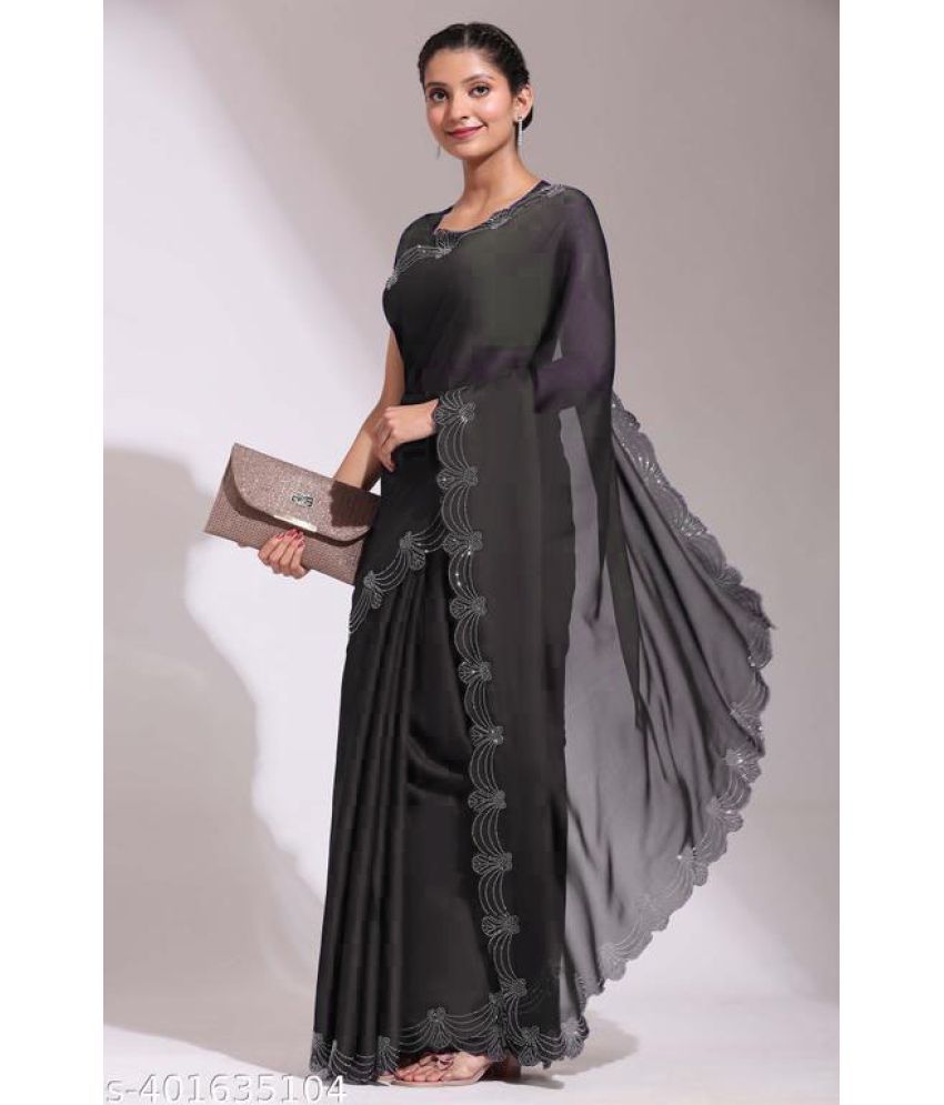     			Shivadit ethnic Georgette Self Design Saree With Blouse Piece - Black ( Pack of 1 )