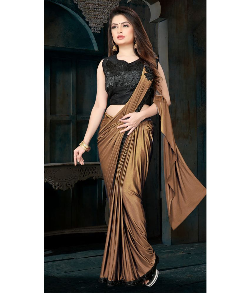     			Shivadit ethnic Lycra Embroidered Saree With Blouse Piece - Brown ( Pack of 1 )