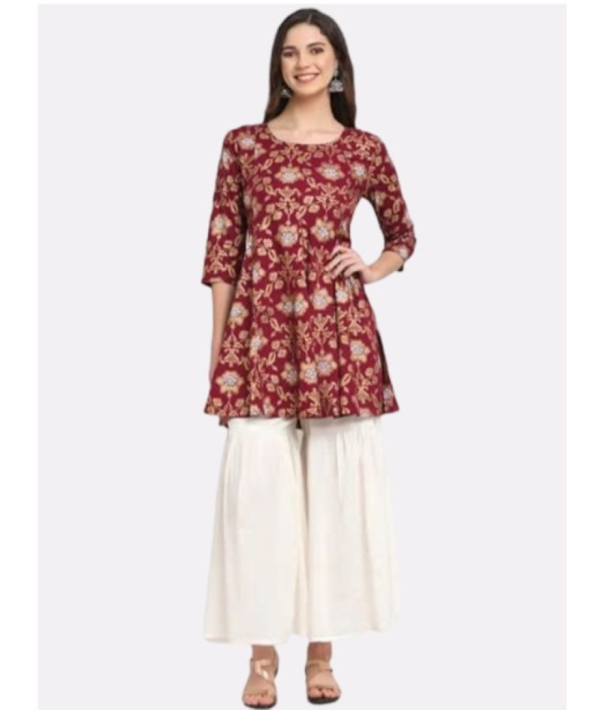     			The Mini NEEDLE Cotton Self Design A-line Women's Kurti - Purple,White ( Pack of 2 )