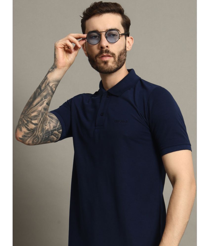     			AAUSTRIA Cotton Blend Regular Fit Solid Half Sleeves Men's Polo T Shirt - Navy ( Pack of 1 )