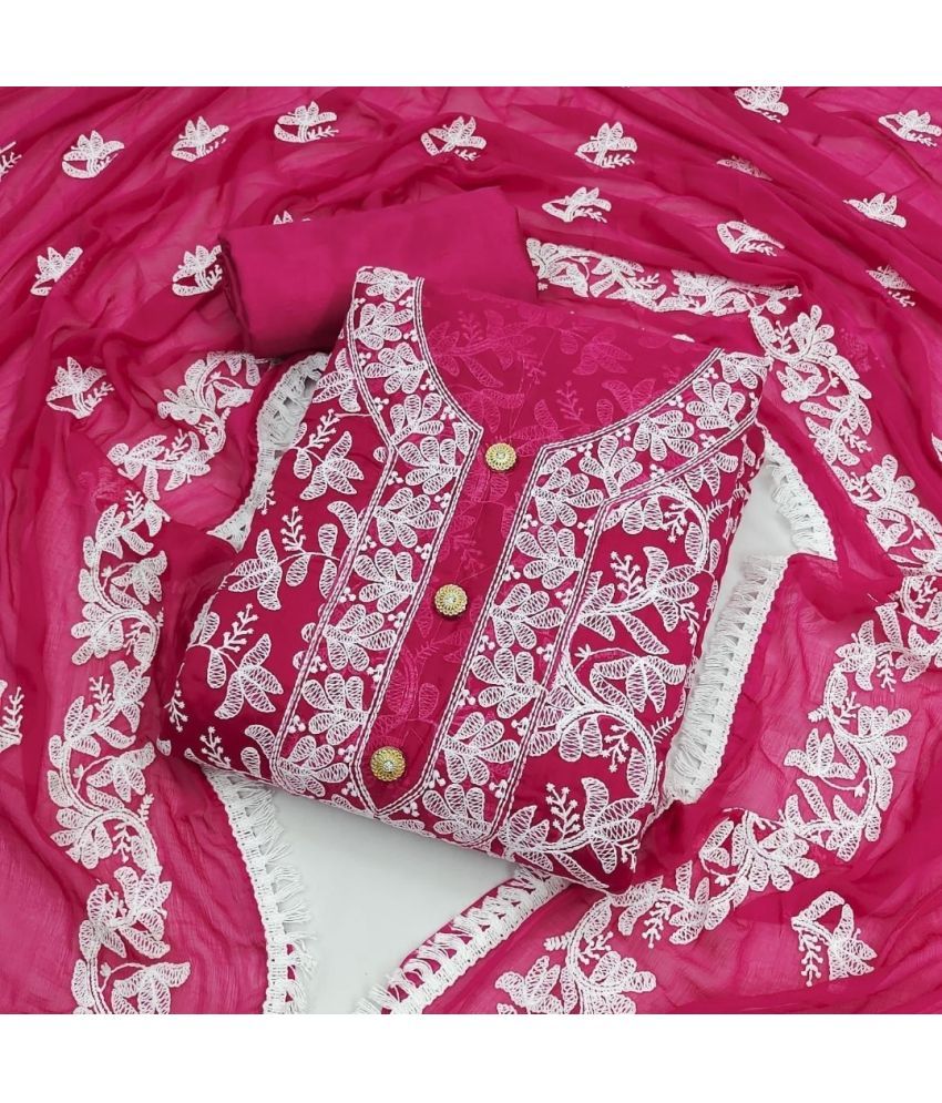     			ALSHOP Unstitched Chanderi Embroidered Dress Material - Fluorescent Pink ( Pack of 1 )