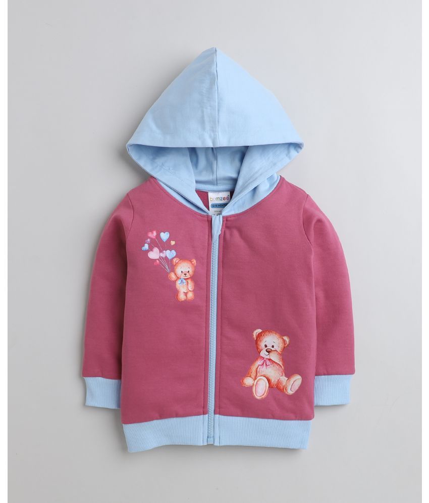     			BUMZEE Mauve & Sky Blue Girls  Full Sleeves Cotton Hooded Sweatshirt Age - 3-6 Months