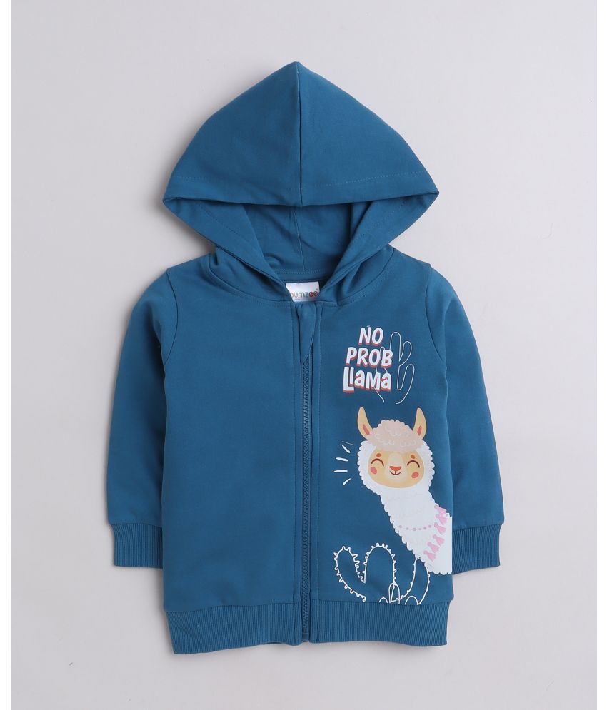     			BUMZEE Teal Blue Girls  Full Sleeves Cotton Hooded Sweatshirt Age - 12-18 Months