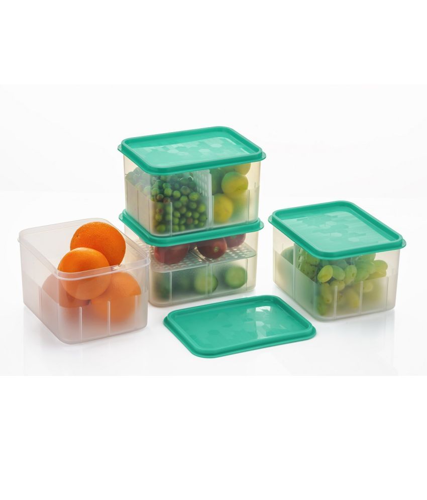     			Dark Sun Kitchenware Partition Fruit/Veg, Plastic Sea Green Food Container ( Set of 4 )