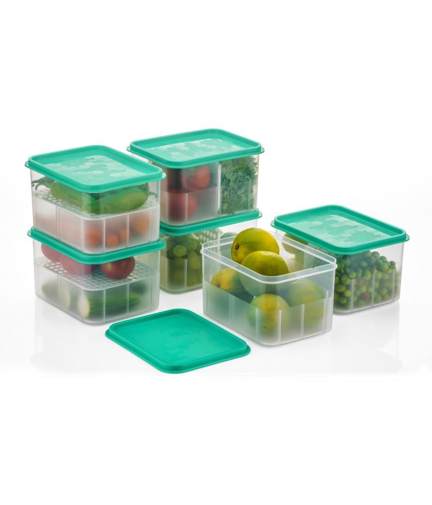     			Dark Sun Kitchenware Partition Veg./Fruit Plastic Sea Green Food Container ( Set of 6 )