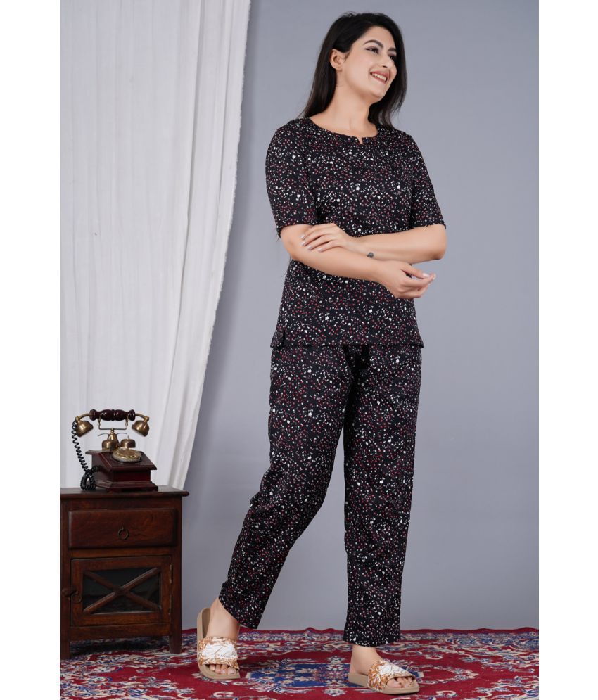     			EXPORTHOUSE Black Polyester Women's Nightwear Nightsuit Sets ( Pack of 1 )