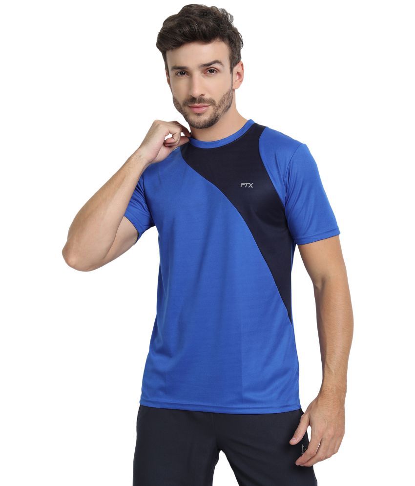     			FTX Polyester Regular Fit Colorblock Half Sleeves Men's T-Shirt - Teal Blue ( Pack of 1 )