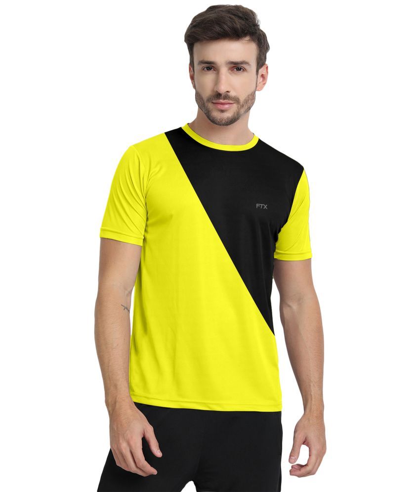     			FTX Polyester Regular Fit Colorblock Half Sleeves Men's T-Shirt - Yellow ( Pack of 1 )