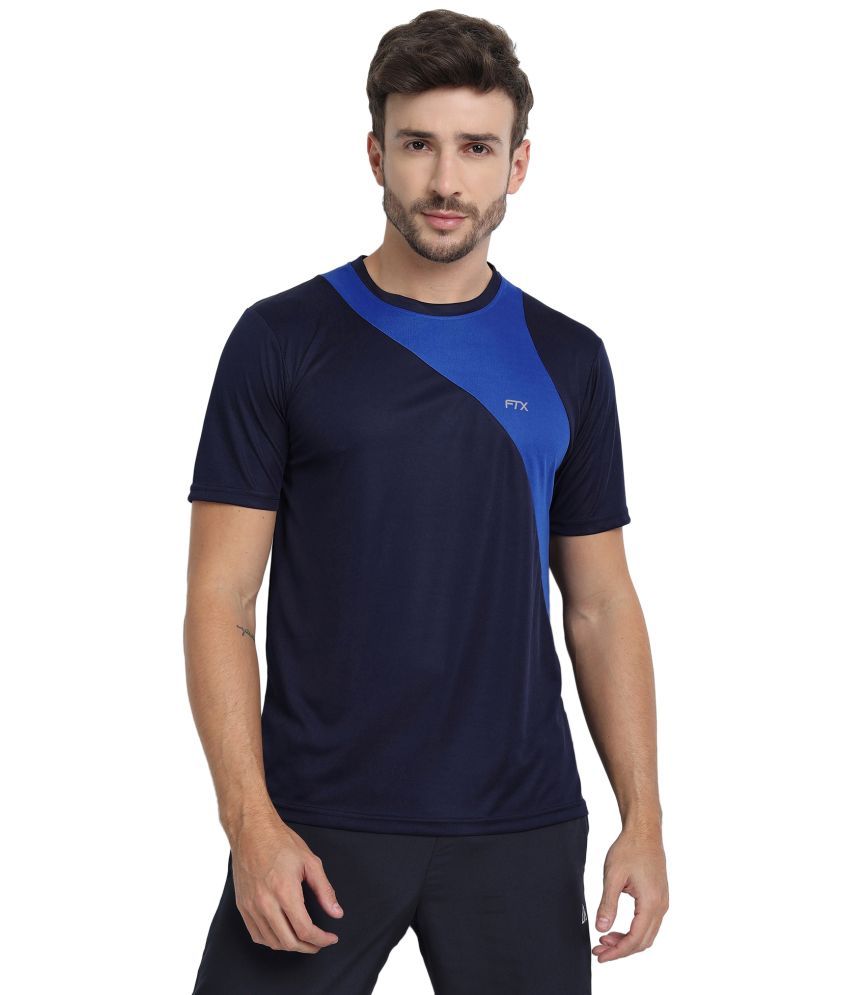     			FTX Polyester Regular Fit Colorblock Half Sleeves Men's T-Shirt - Navy ( Pack of 1 )