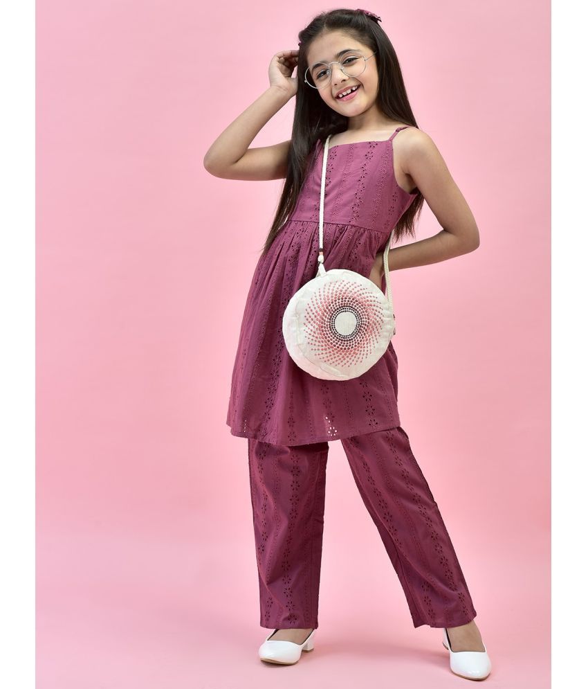     			Juniper Wine Cotton Blend Girls Kurta and Pant Set ( Pack of 1 )