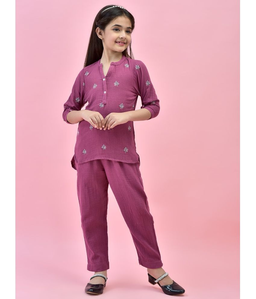     			Juniper Wine Cotton Girls Kurta and Pant Set ( Pack of 1 )