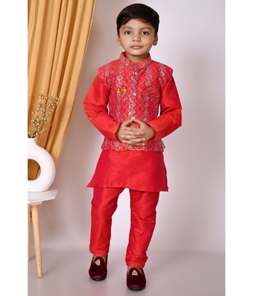     			New Collection Pack of 1 Boys Cotton Blend Kurta Sets ( Blood Red )