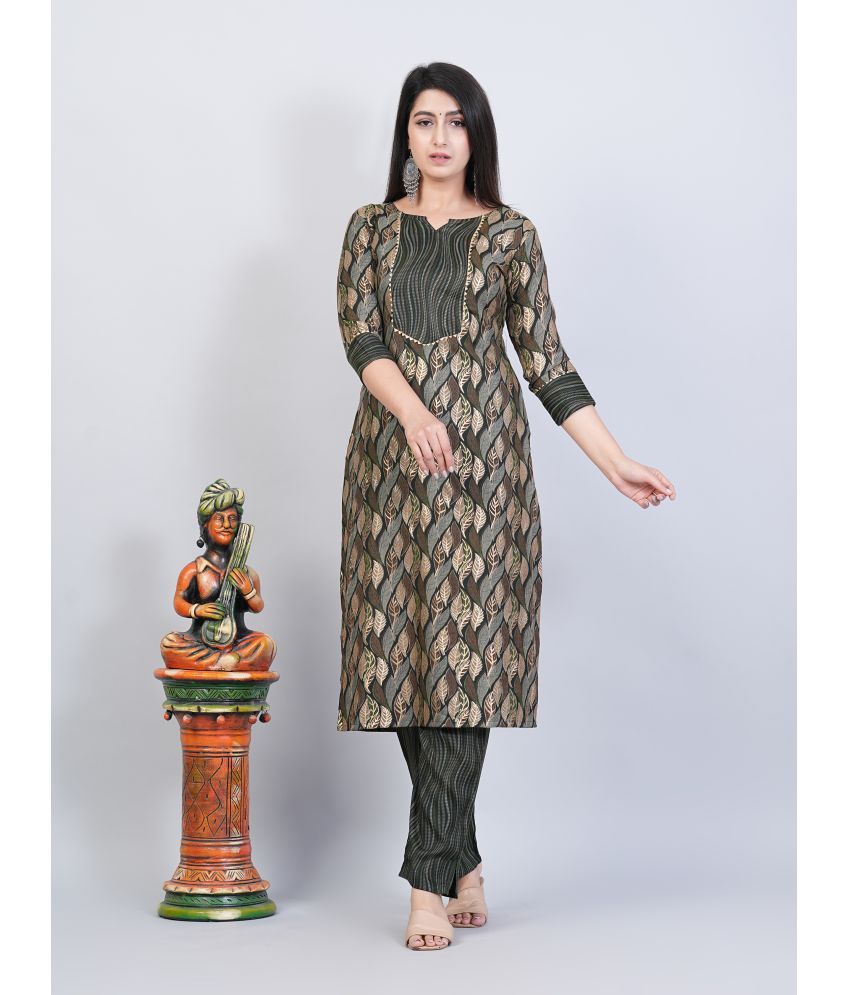     			Parastri Rayon Printed Kurti With Pants Women's Stitched Salwar Suit - Green ( Pack of 1 )