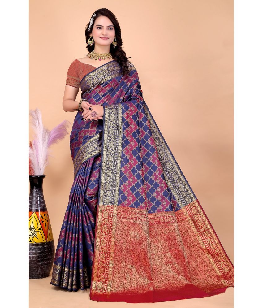     			Raj Vivah Silk Blend Embellished Saree With Blouse Piece - Navy Blue ( Pack of 1 )