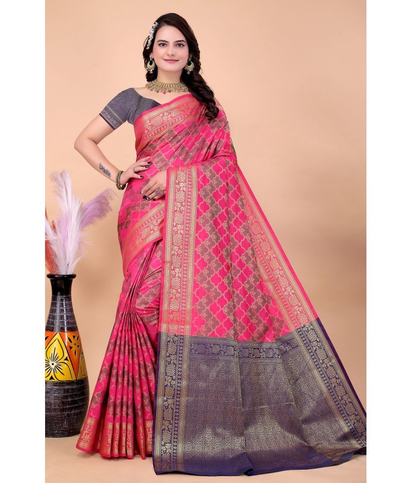     			Raj Vivah Silk Blend Embellished Saree With Blouse Piece - Rani ( Pack of 1 )