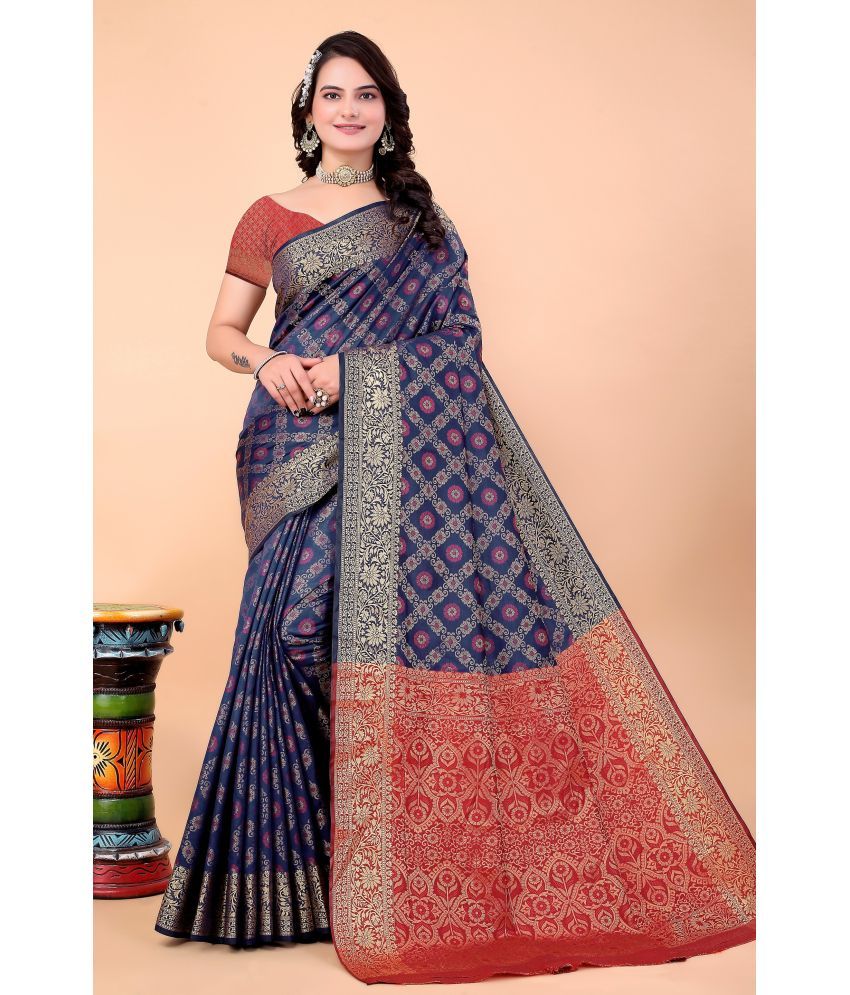     			Raj Vivah Silk Blend Embellished Saree With Blouse Piece - Navy Blue ( Pack of 1 )