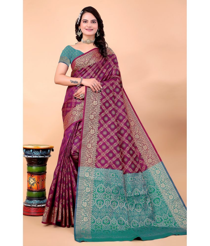     			Raj Vivah Silk Blend Embellished Saree With Blouse Piece - Wine ( Pack of 1 )