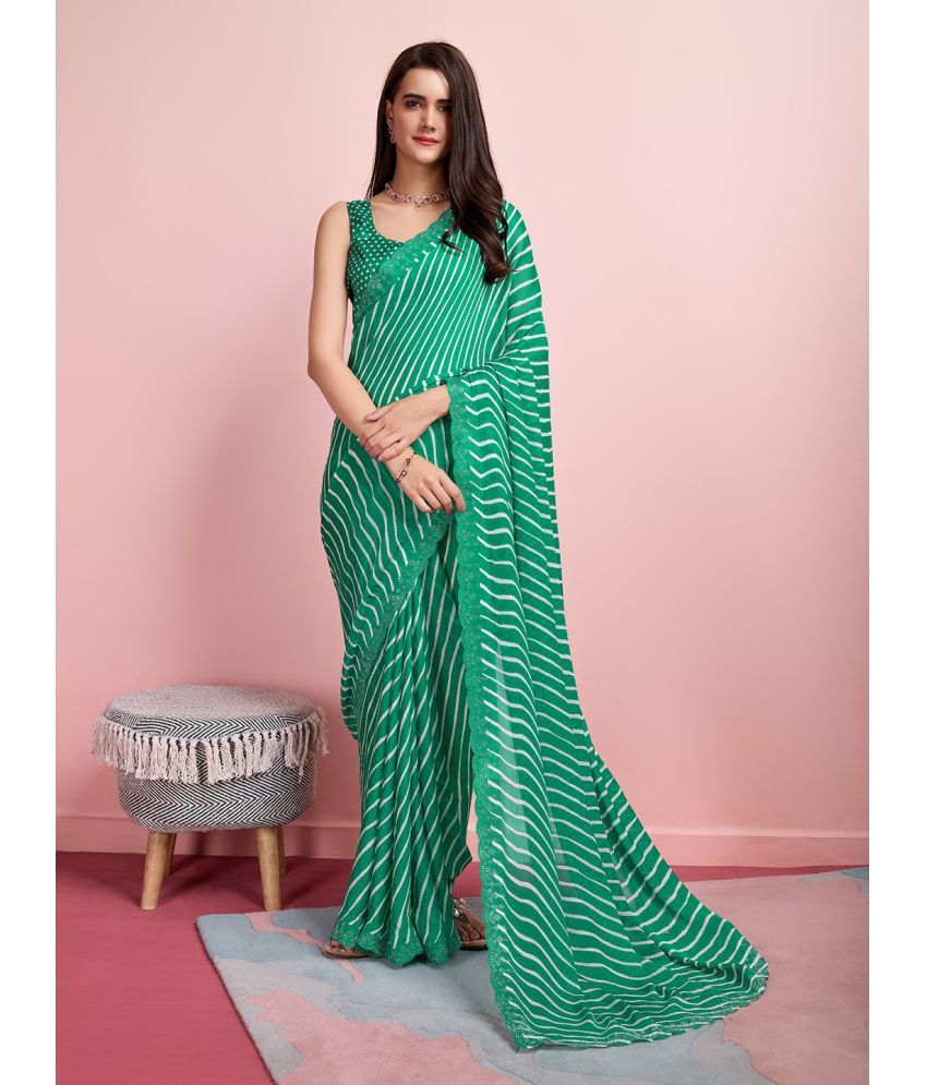     			Rekha Maniyar Chiffon Striped Saree With Blouse Piece - Green ( Pack of 1 )