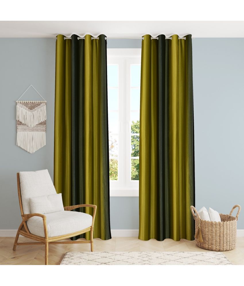     			SWIZIER Colorblock Room Darkening Eyelet Curtain 7 ft ( Pack of 2 ) - Green