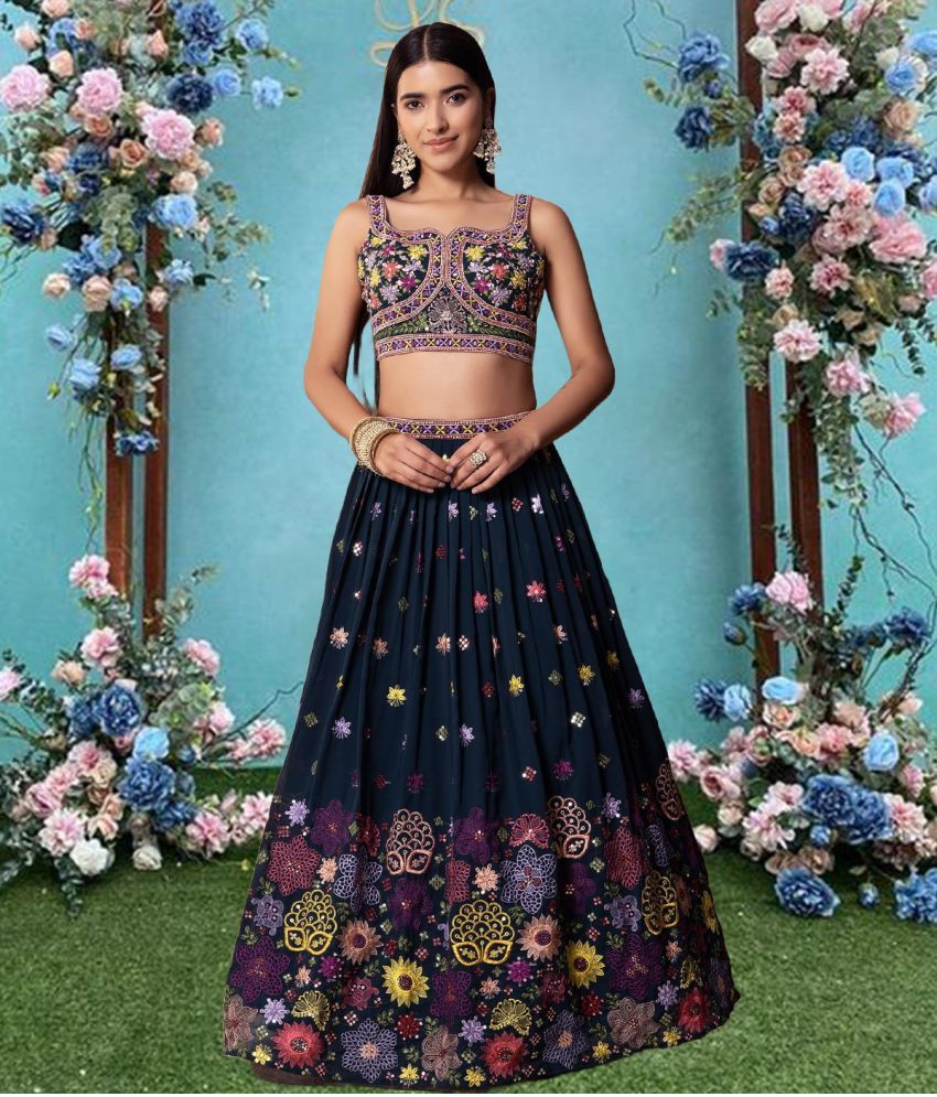     			kedar fab Blue Georgette Circular Semi Stitched Lehenga