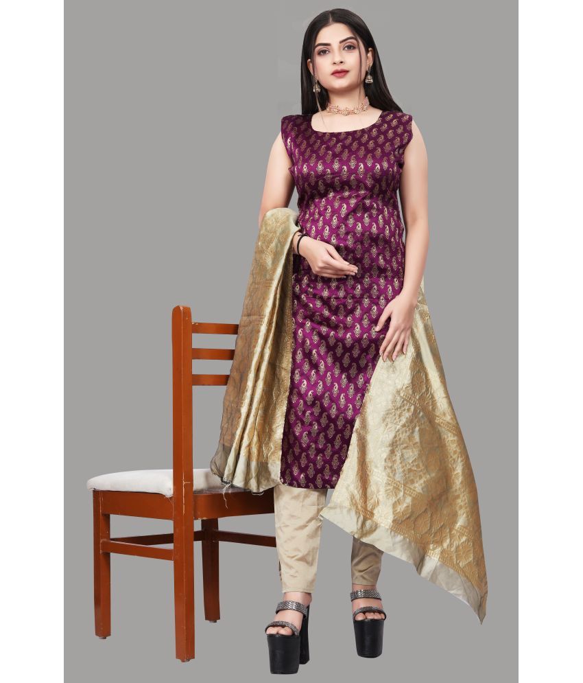     			sukhnath creation Banarasi Embellished Kurti With Pants Women's Stitched Salwar Suit - Purple ( Pack of 1 )