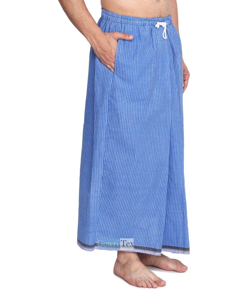     			GOWRI TEX Elastic Light Blue Cotton Blend Men's Lungi Dual Pocket ( Pack of 1 )