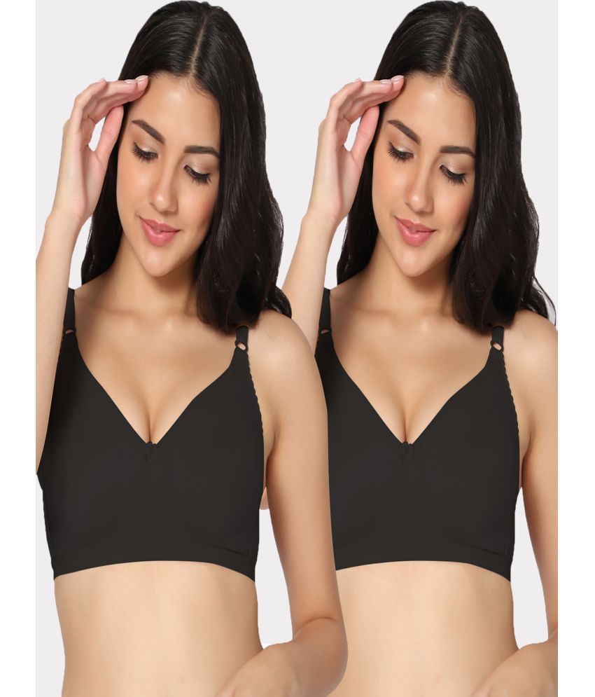     			IN CARE LINGERIE Black Cotton Blend Non Padded Women's Everyday Bra ( Pack of 2 )