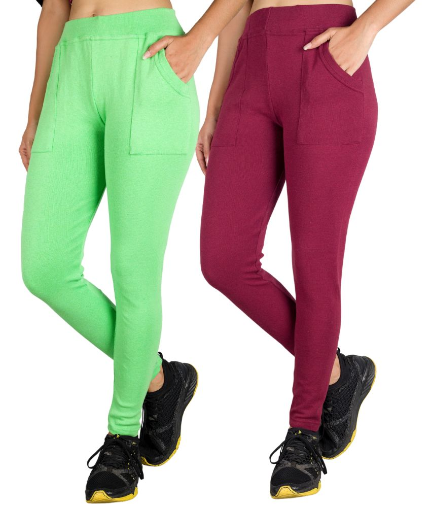     			KARARO JEGGINGS - Cotton Blend Skinny Fit Fluorescent Green Women's Jeggings ( Pack of 2 )