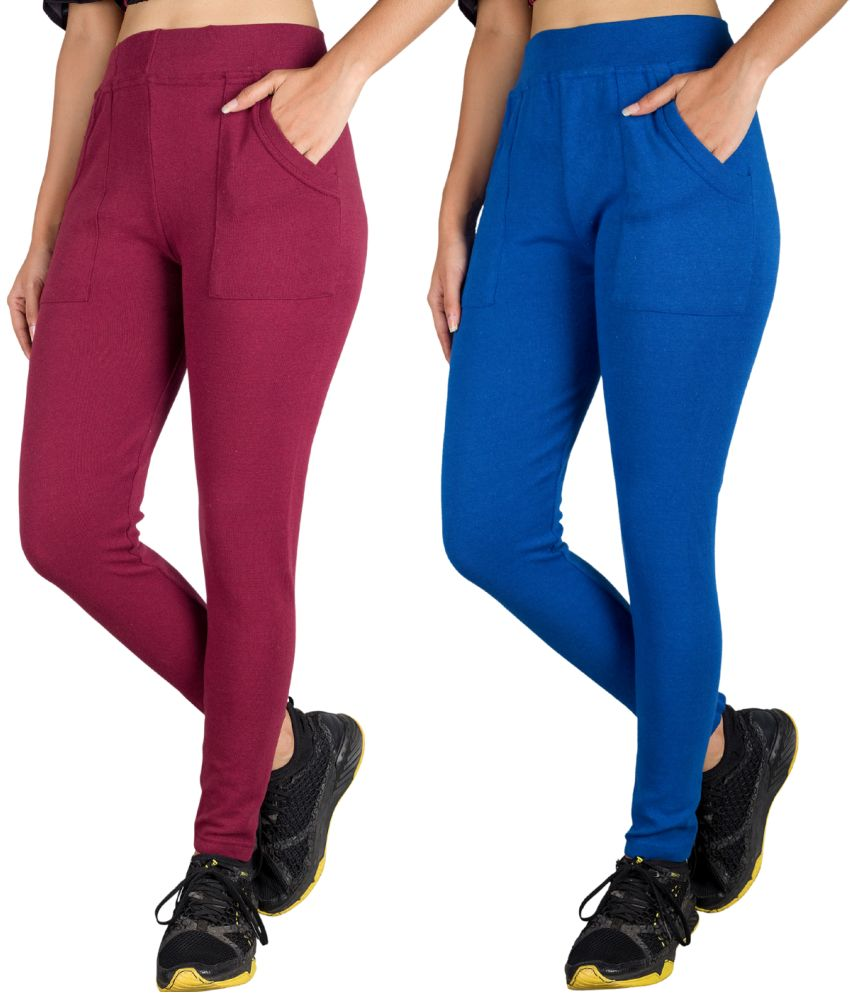     			KARARO JEGGINGS - Cotton Blend Skinny Fit Maroon Women's Jeggings ( Pack of 2 )