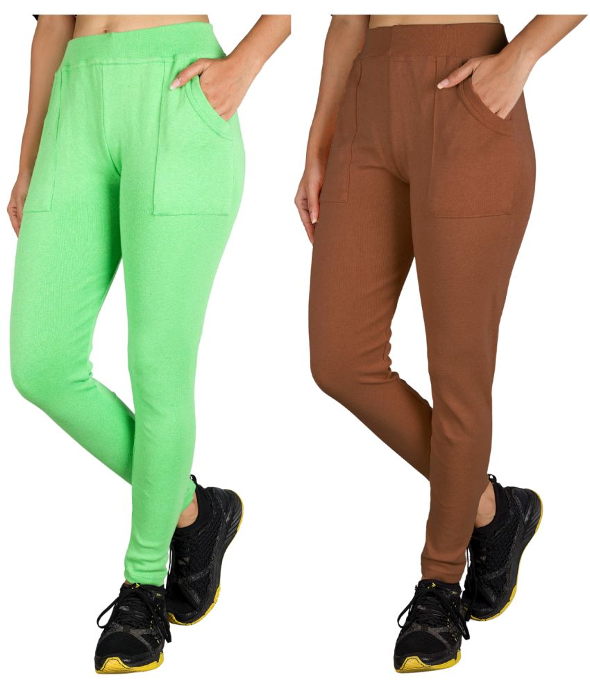     			KARARO JEGGINGS - Cotton Blend Skinny Fit Fluorescent Green Women's Jeggings ( Pack of 2 )