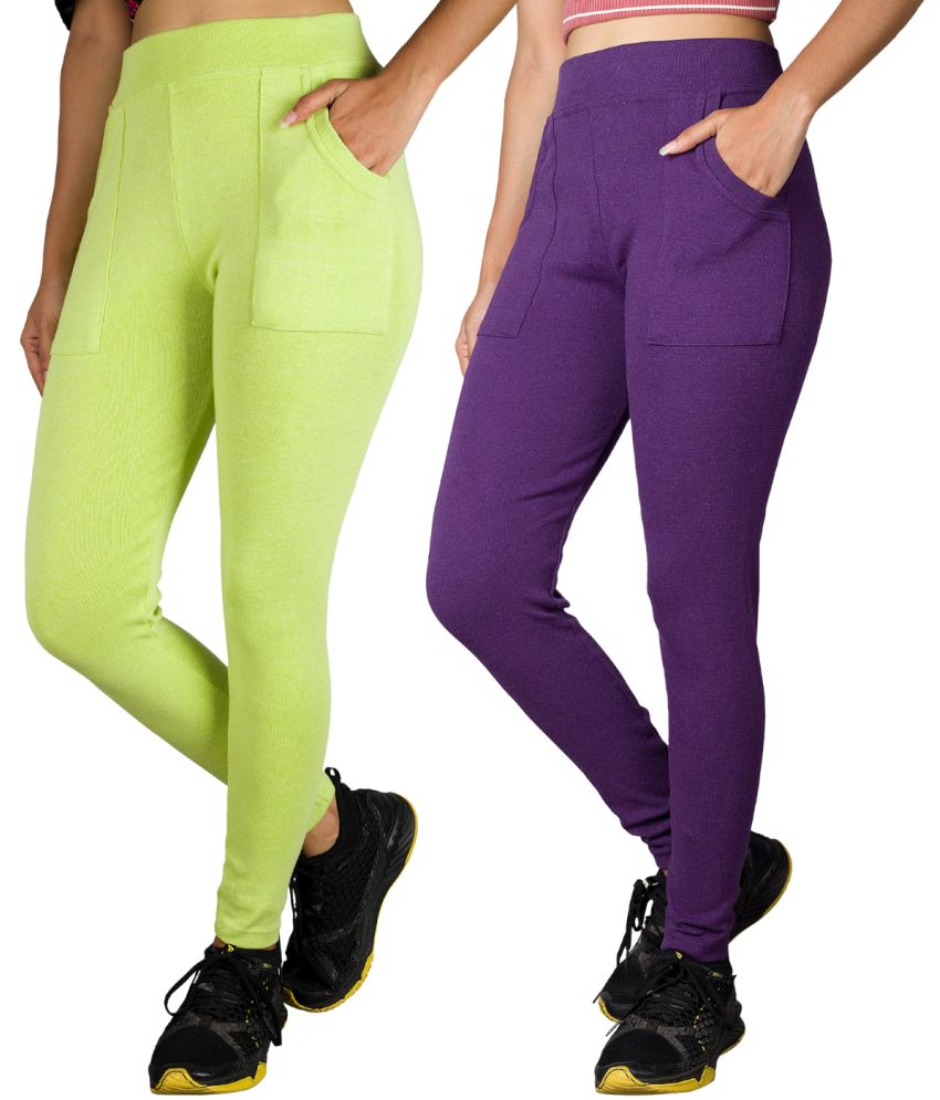     			KARARO JEGGINGS - Cotton Blend Skinny Fit Fluorescent Green Women's Jeggings ( Pack of 2 )