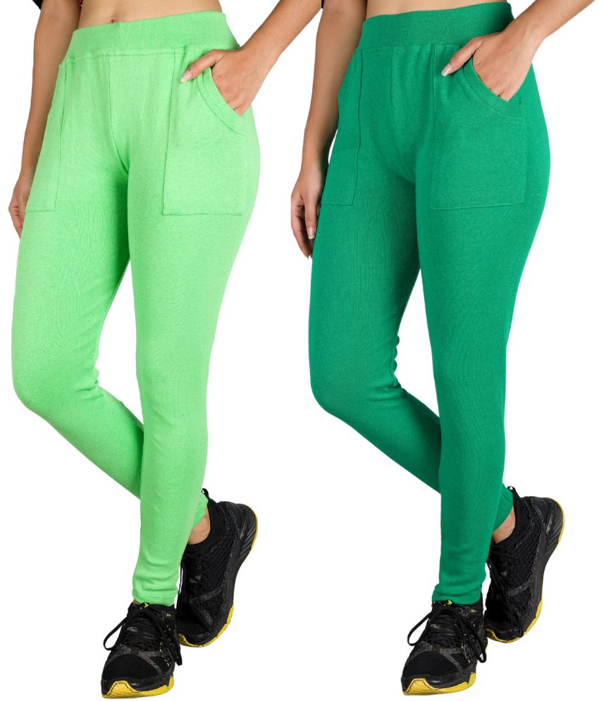     			KARARO JEGGINGS - Cotton Blend Skinny Fit Fluorescent Green Women's Jeggings ( Pack of 2 )