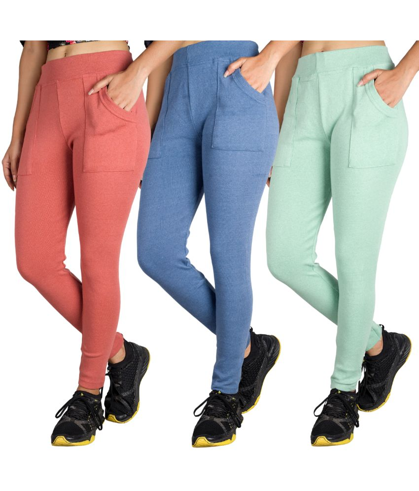     			KARARO JEGGINGS - Cotton Blend Skinny Fit Blue Women's Jeggings ( Pack of 3 )