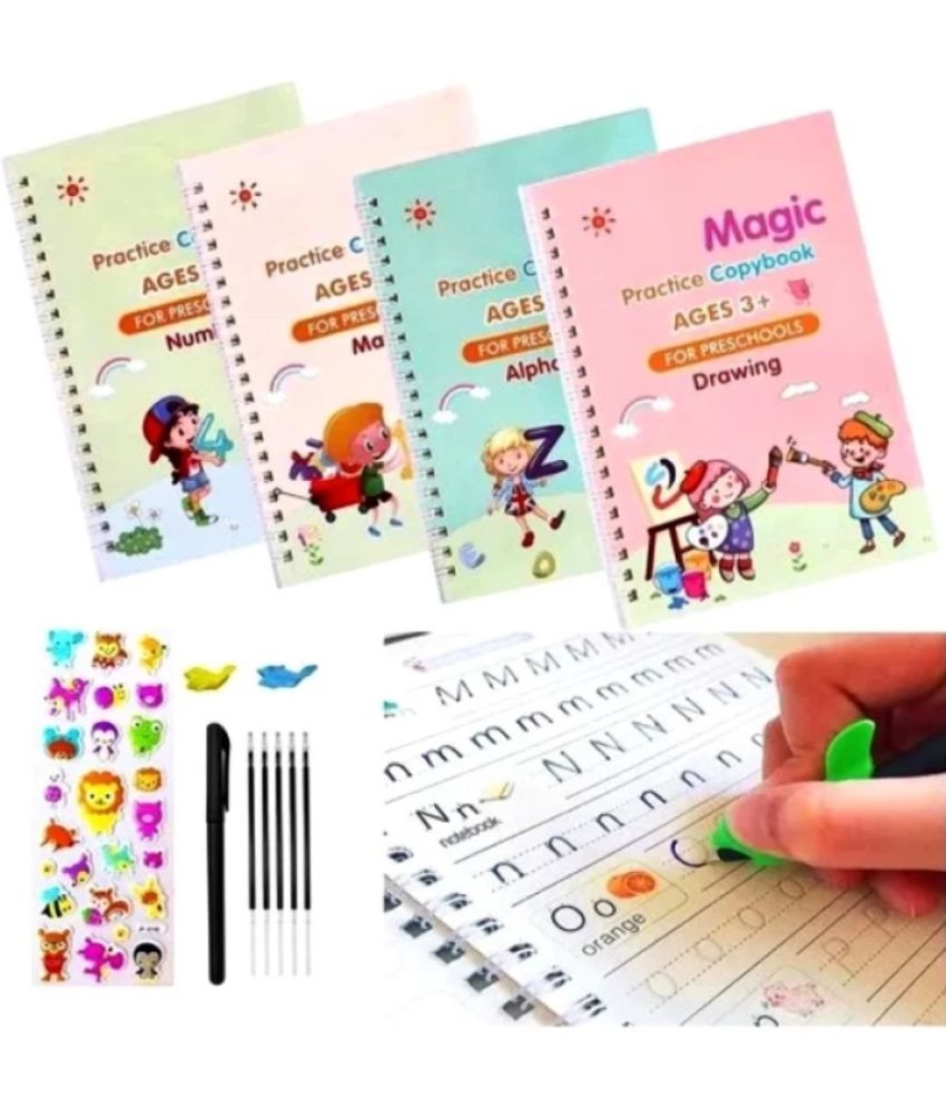     			Magic Practice Copybook - (1 Pen + 1 Grip + 4 BOOKS + 10 REFILL) Number Tracing Book - Writing Book