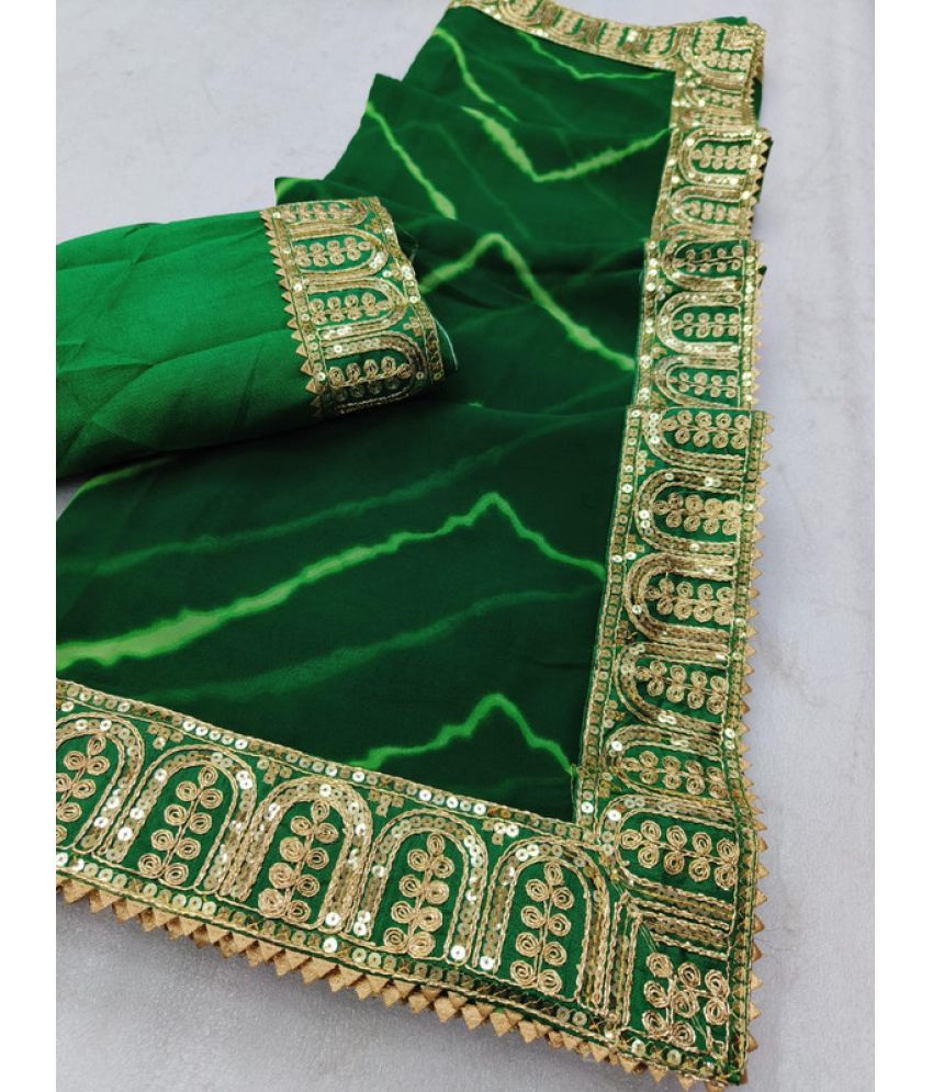     			Poshvariety Georgette Dyed Saree With Blouse Piece - Green ( Pack of 1 )