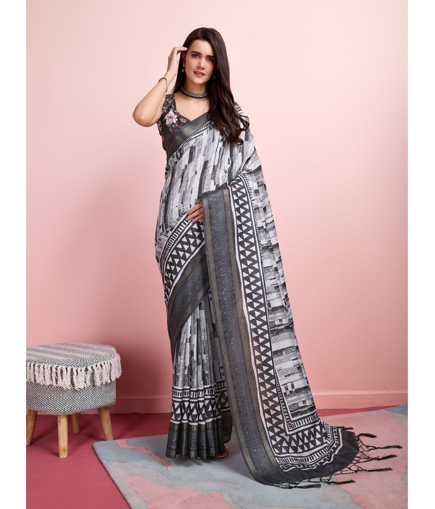     			Rekha Maniyar Silk Blend Printed Saree With Blouse Piece - Black ( Pack of 1 )