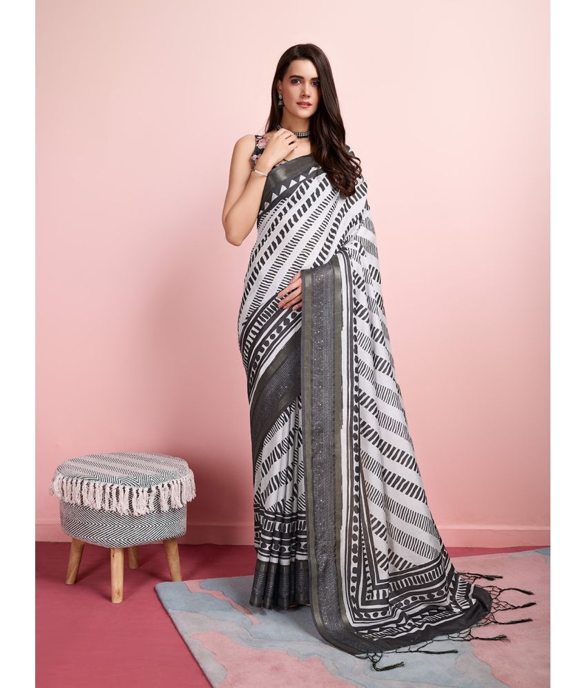     			Rekha Maniyar Silk Blend Printed Saree With Blouse Piece - Black ( Pack of 1 )