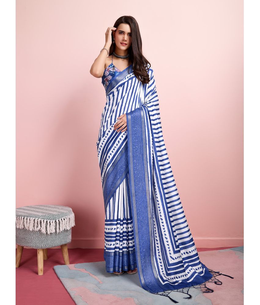     			Rekha Maniyar Silk Blend Striped Saree With Blouse Piece - Blue ( Pack of 1 )