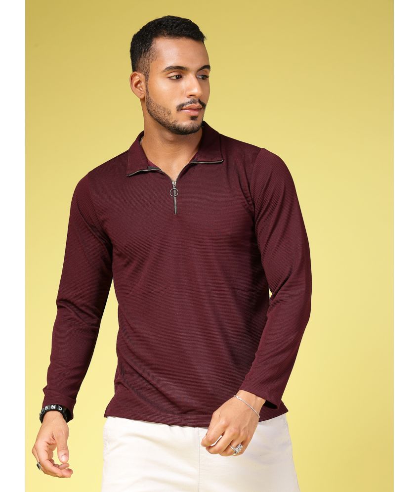     			Rigo Polyester Slim Fit Striped Full Sleeves Men's T-Shirt - Wine ( Pack of 1 )