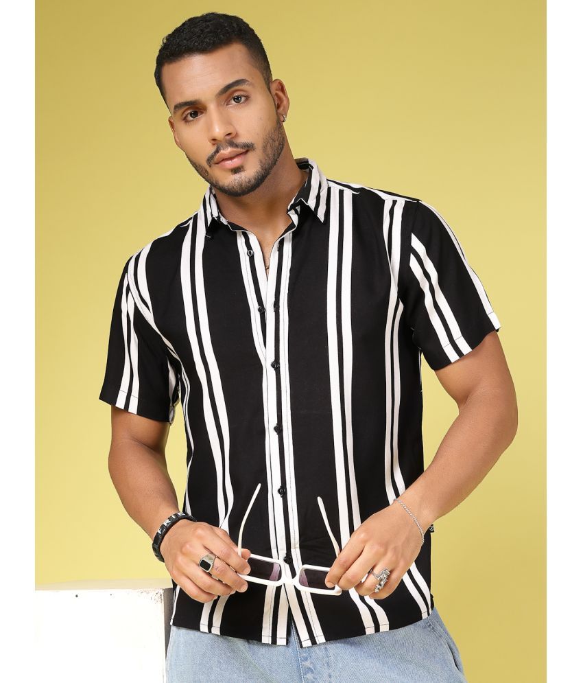     			Rigo Rayon Slim Fit Striped Half Sleeves Men's Casual Shirt - Black ( Pack of 1 )