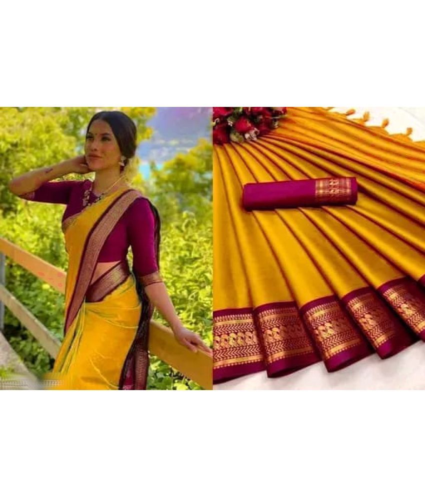     			SSP TEX Cotton Silk Self Design Saree With Blouse Piece - Gold ( Pack of 1 )