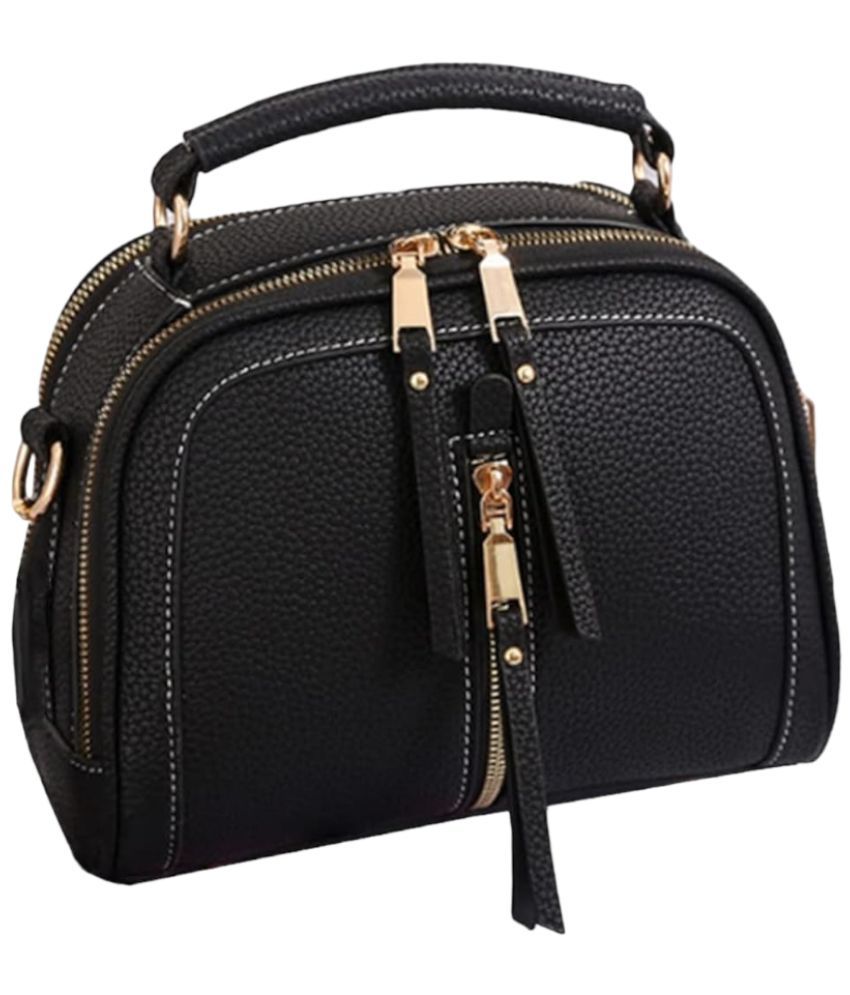     			Santorini Black Faux Leather Sling Bag