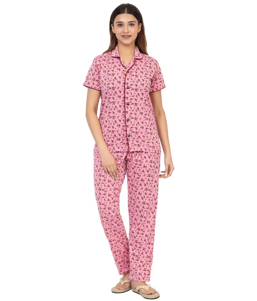     			VAZO Pink Cotton Women's Nightwear Nightsuit Sets ( Pack of 1 )