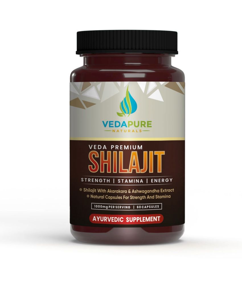     			VEDAPURE Veda Premium Shilajit Caps with Ashwagandha Extract Helps in Energy Stamina, Strength,For Men 1000mg - 60 Veg Caps (Pack of 1)