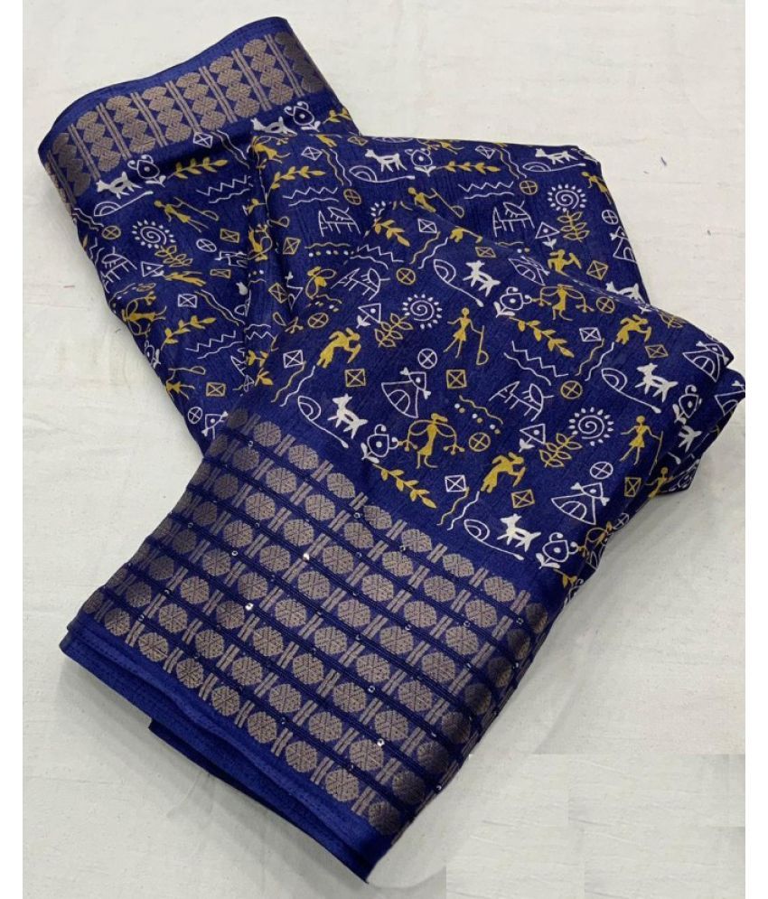     			A TO Z CART Silk Printed Saree With Blouse Piece - Navy Blue ( Pack of 1 )